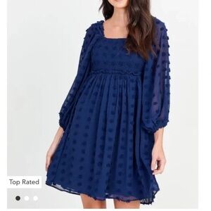 Altar’d State Women’s (S) Navy textured dot smocked square neck summer dress